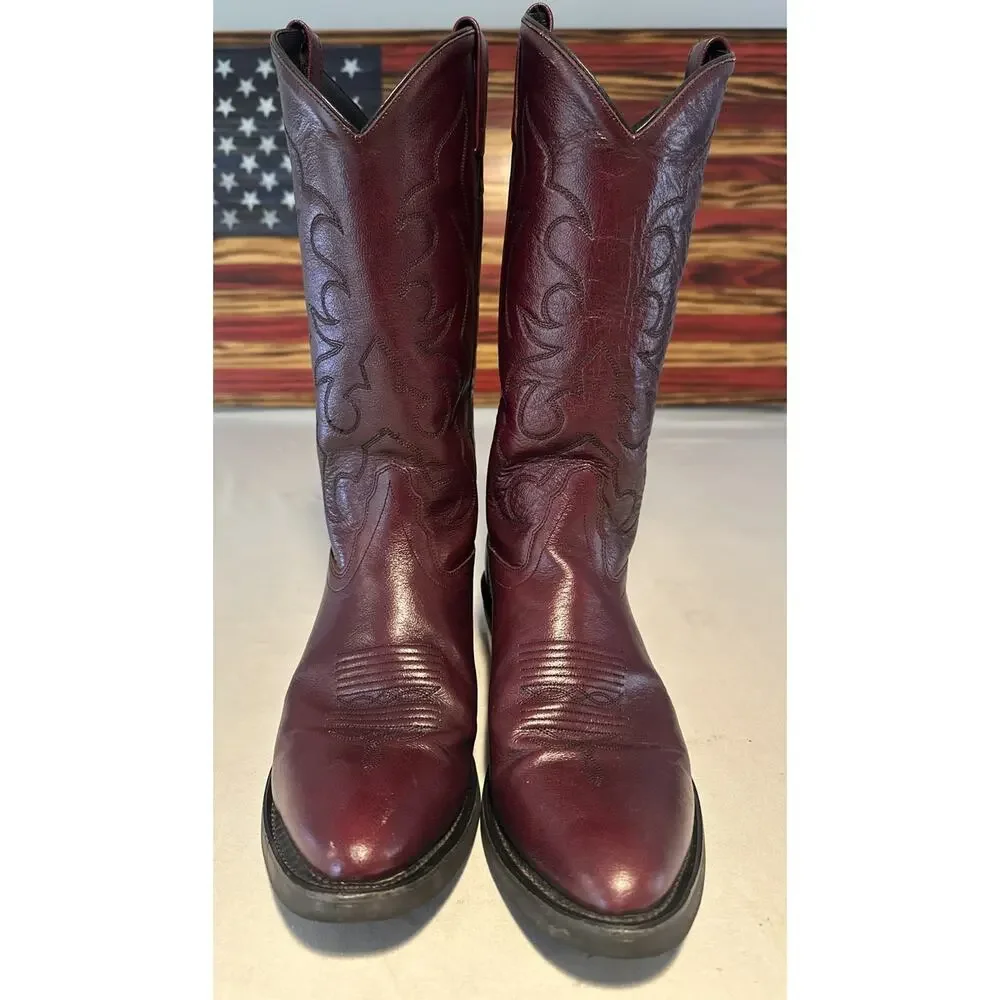Old West Mens Black Cherry Leather Boots Western Cowboy TBM3013 Size 9.5 D